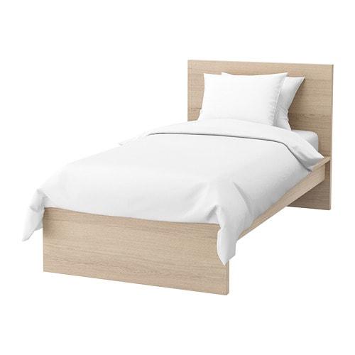 МАЛЬМ Каркас ліжка, високий - білий вітражний шпон дуба / Lönset 90x200 см