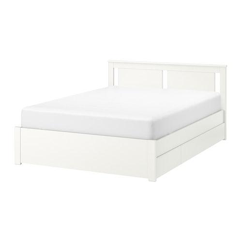 SONGESAND Каркас ліжка з 4 ящиками для зберігання - білий / Leirsund 140x200 см