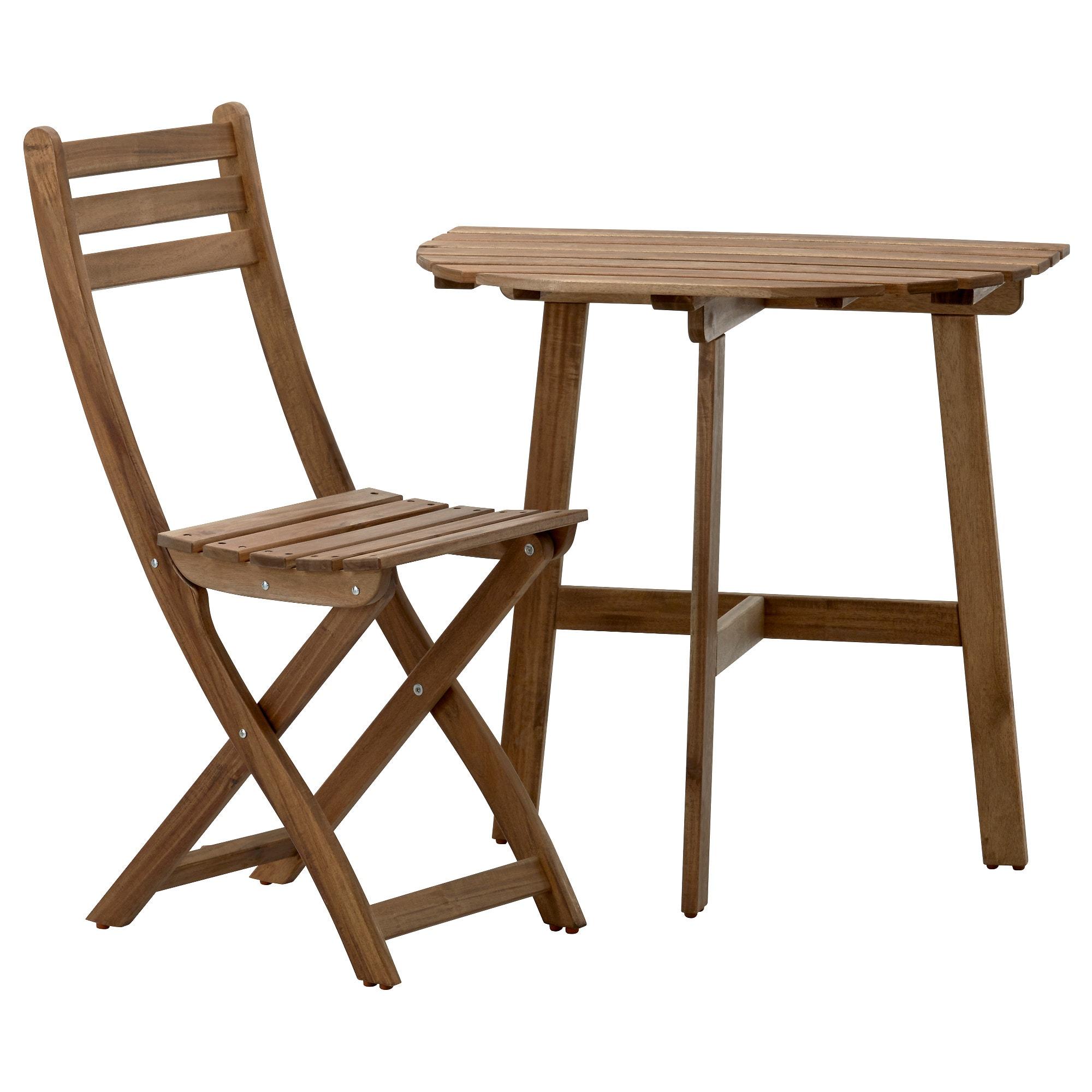 АСХОЛЬМЕН Настінний стіл + 1 стілець, вуличний - морилка світло-коричнева 1