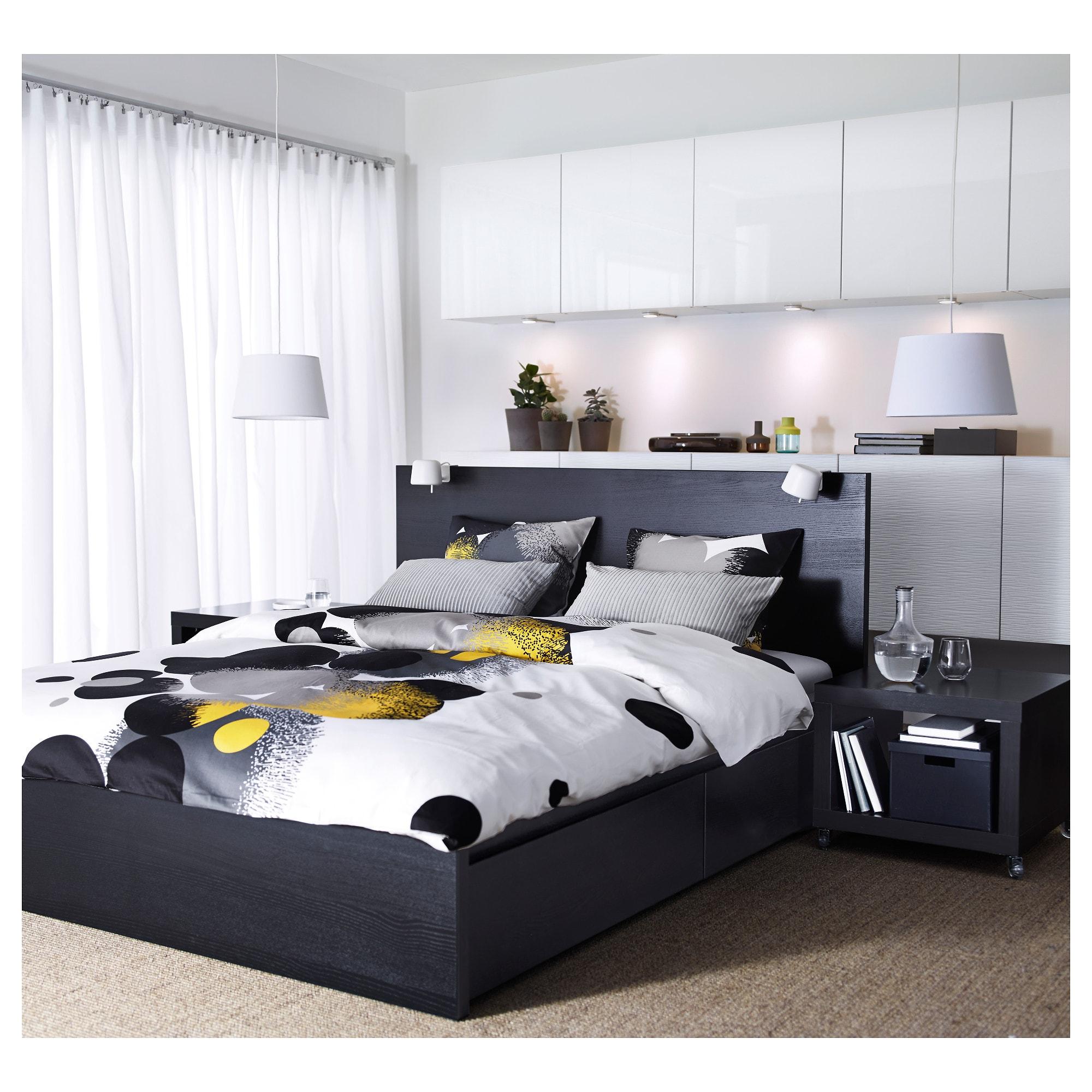 MALM Каркас ліжка з 2 ящиками для зберігання - чорно-коричневий / Lönset 140x200 см 3
