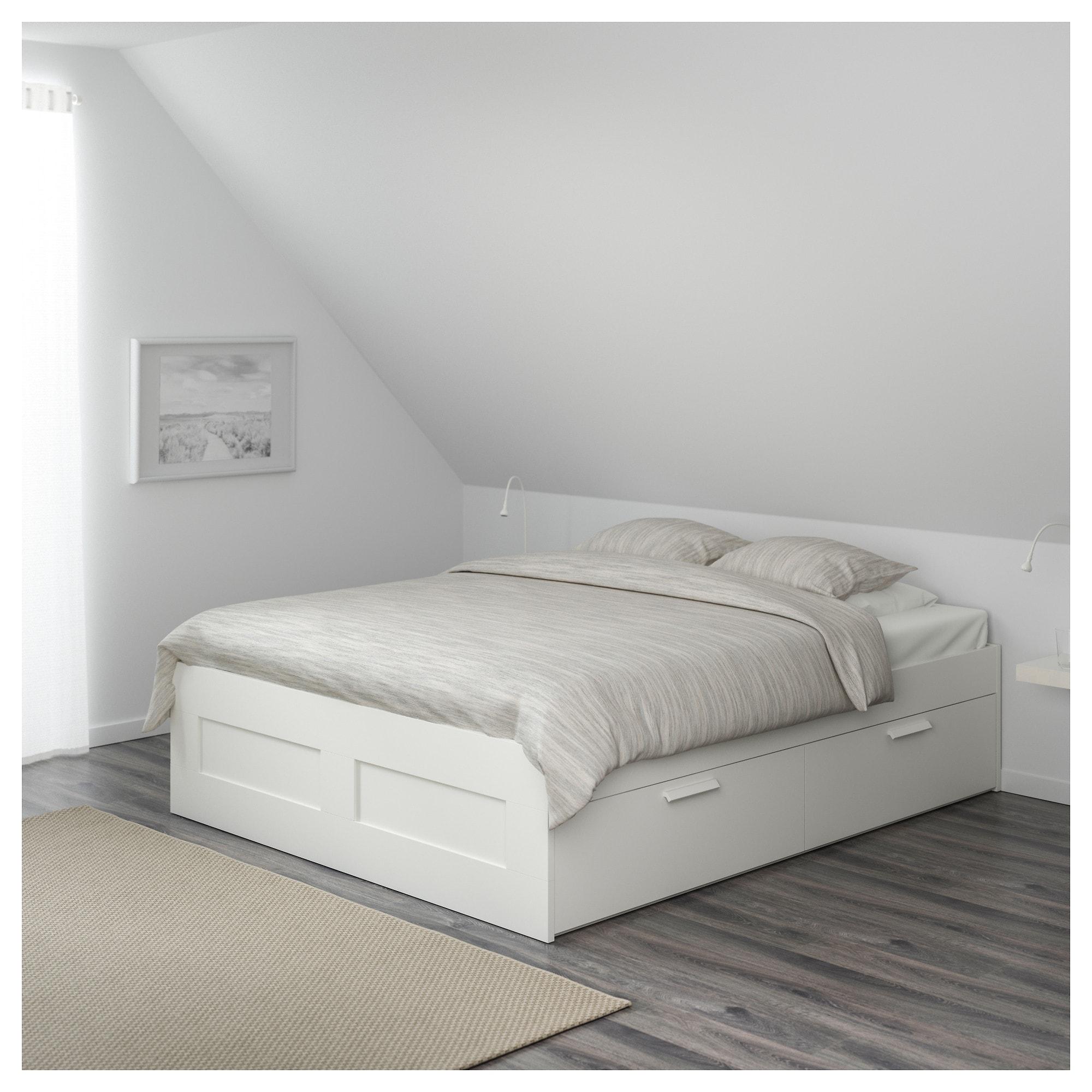 BRIMNES Каркас ліжка з ящиками - білий / Luröy 160x200 см 3