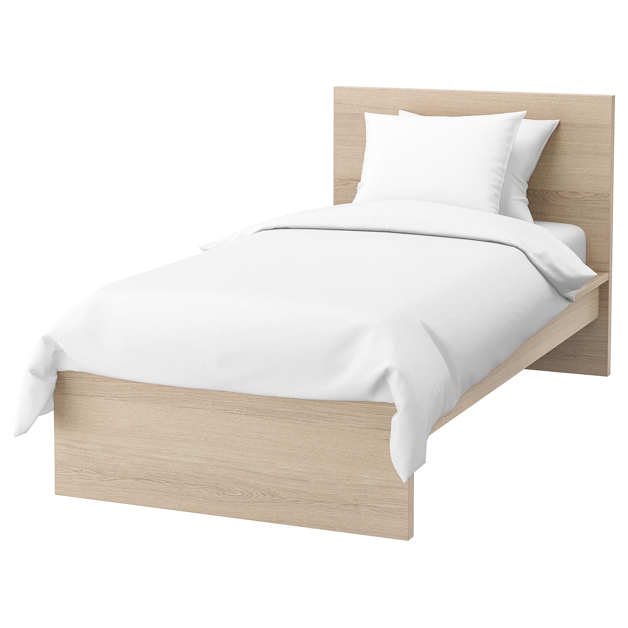 МАЛЬМ Каркас ліжка, високий - білий вітражний шпон дуба / Lönset 90x200 см 1