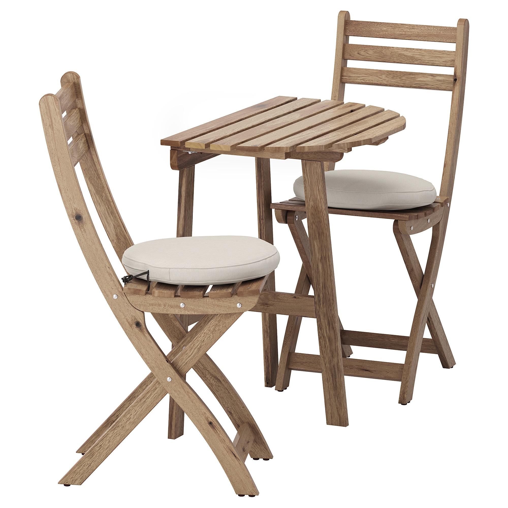 АСХОЛЬМЕН Садовий стіл і 2 розкладних стільця - сіро-коричневе фарбування / Frösön / Duvholmen бежевий 1