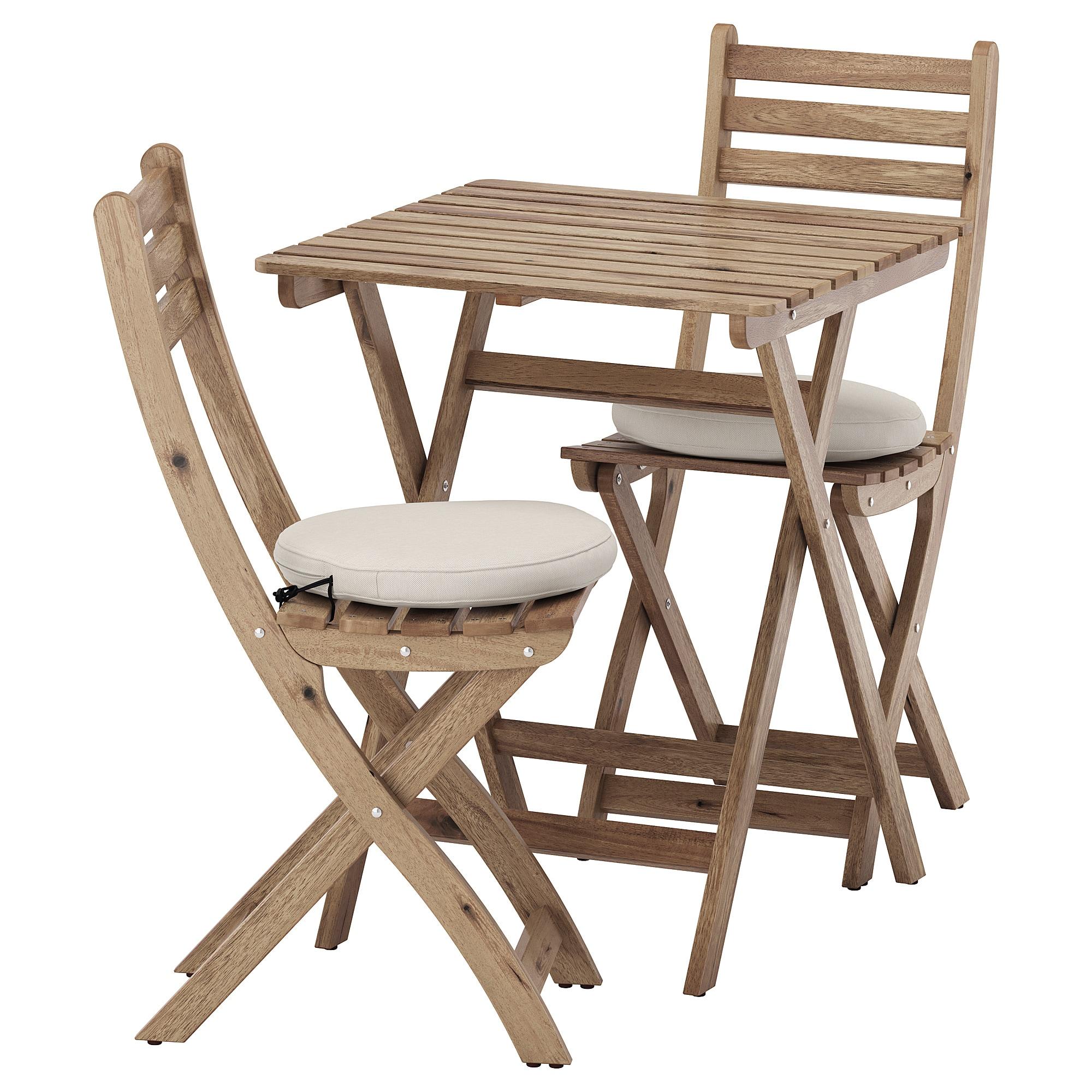 АСХОЛЬМЕН Садовий стіл і 2 розкладних стільця - сіро-коричневе фарбування / Frösön / Duvholmen бежевий 1