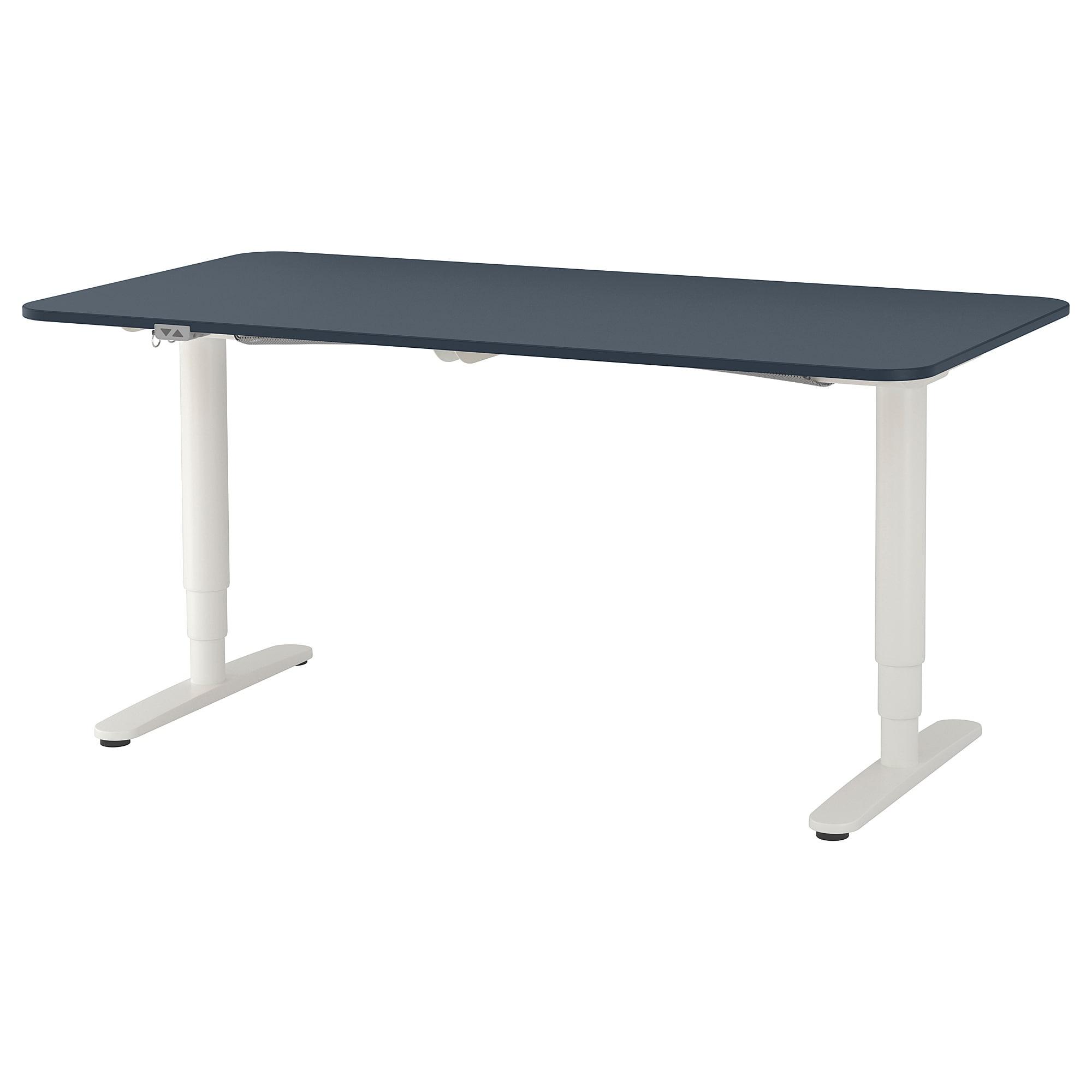 БЕКАНТ Письмовий стіл, регульований по висоті - лінолеум синій / білий 160x80 см 1