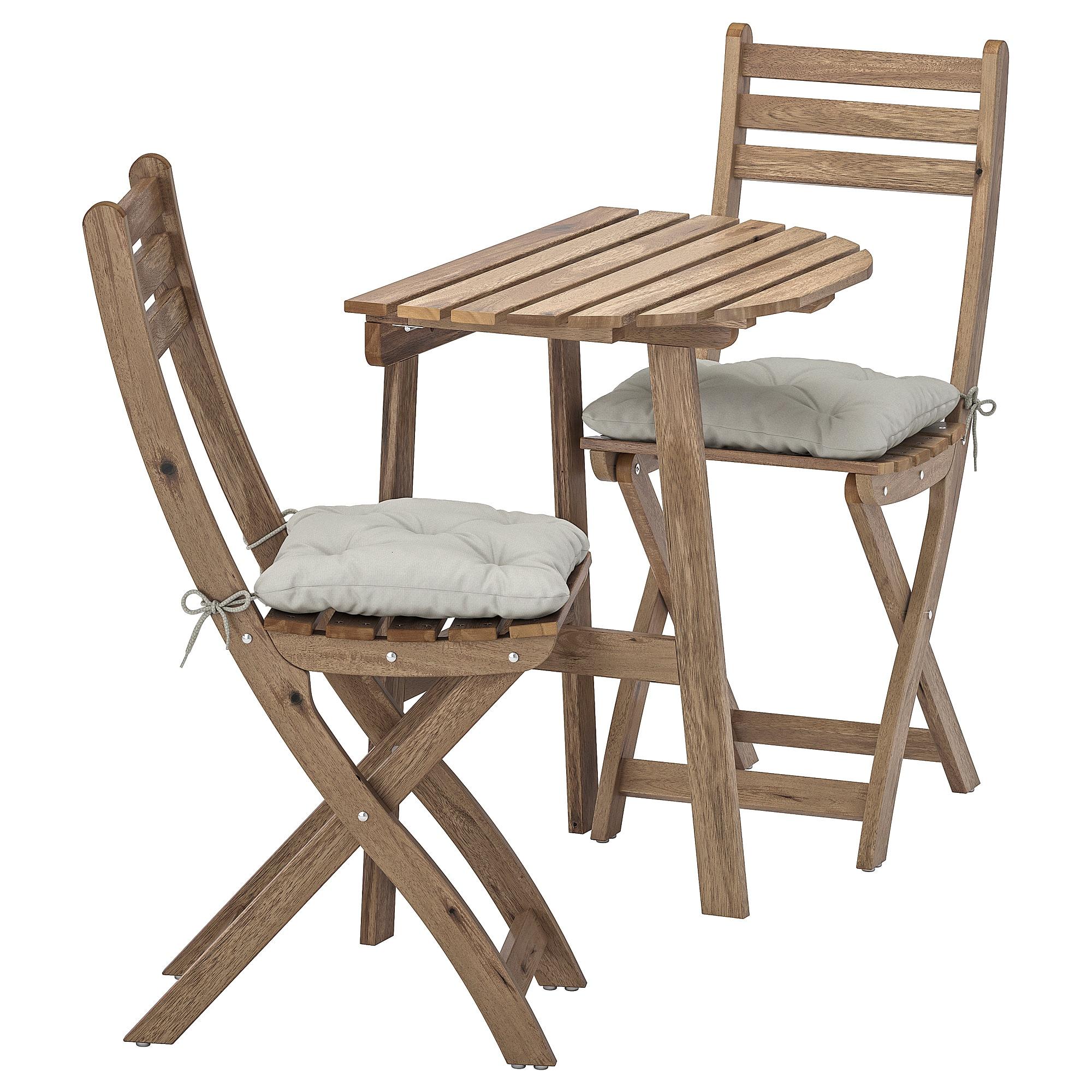 АСХОЛЬМЕН Садовий стіл і 2 розкладних стільця - сіро-коричнева морилка / Куддарна сіра 1