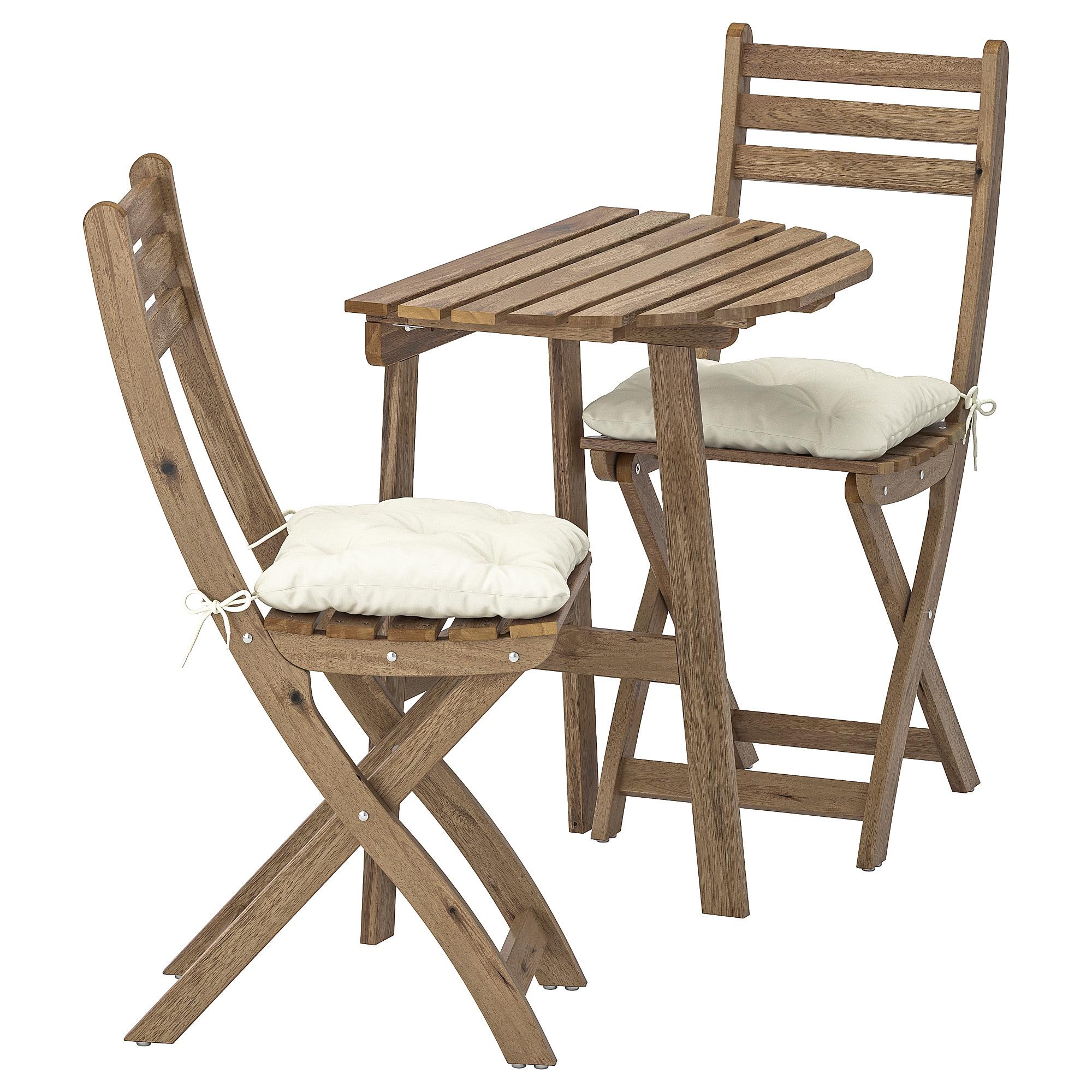 АСХОЛЬМЕН Садовий стіл і 2 розкладних стільця - сіро-коричнева морилка / Куддарна бежевий 1