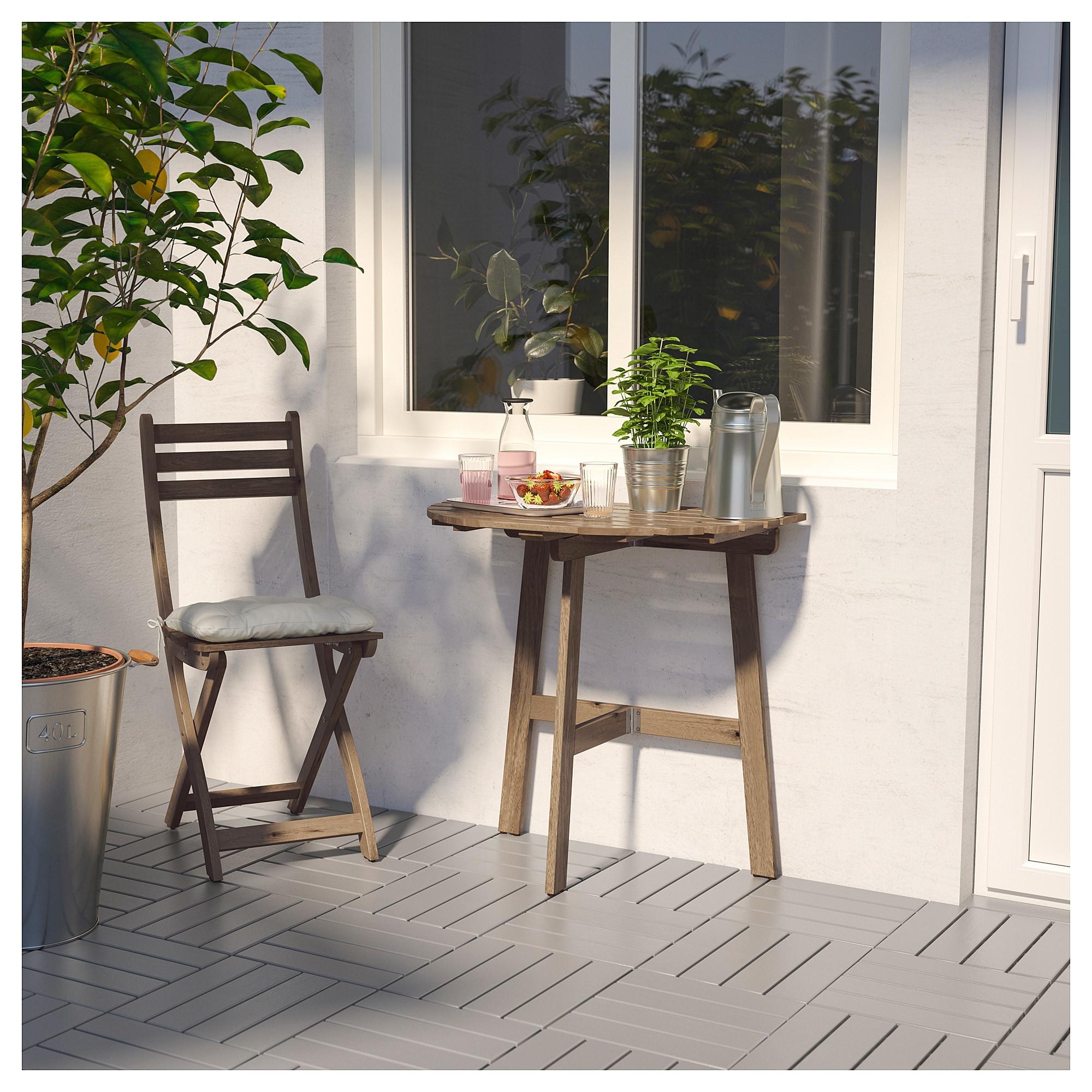 АСХОЛЬМЕН Настінний стіл + 1 стілець, вуличний - морилка світло-коричнева 2