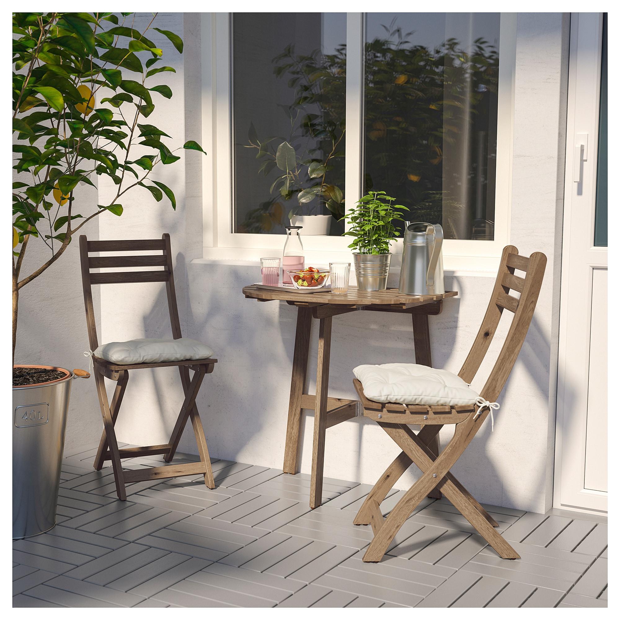 АСХОЛЬМЕН Садовий стіл і 2 розкладних стільця - сіро-коричнева морилка / Куддарна бежевий 3