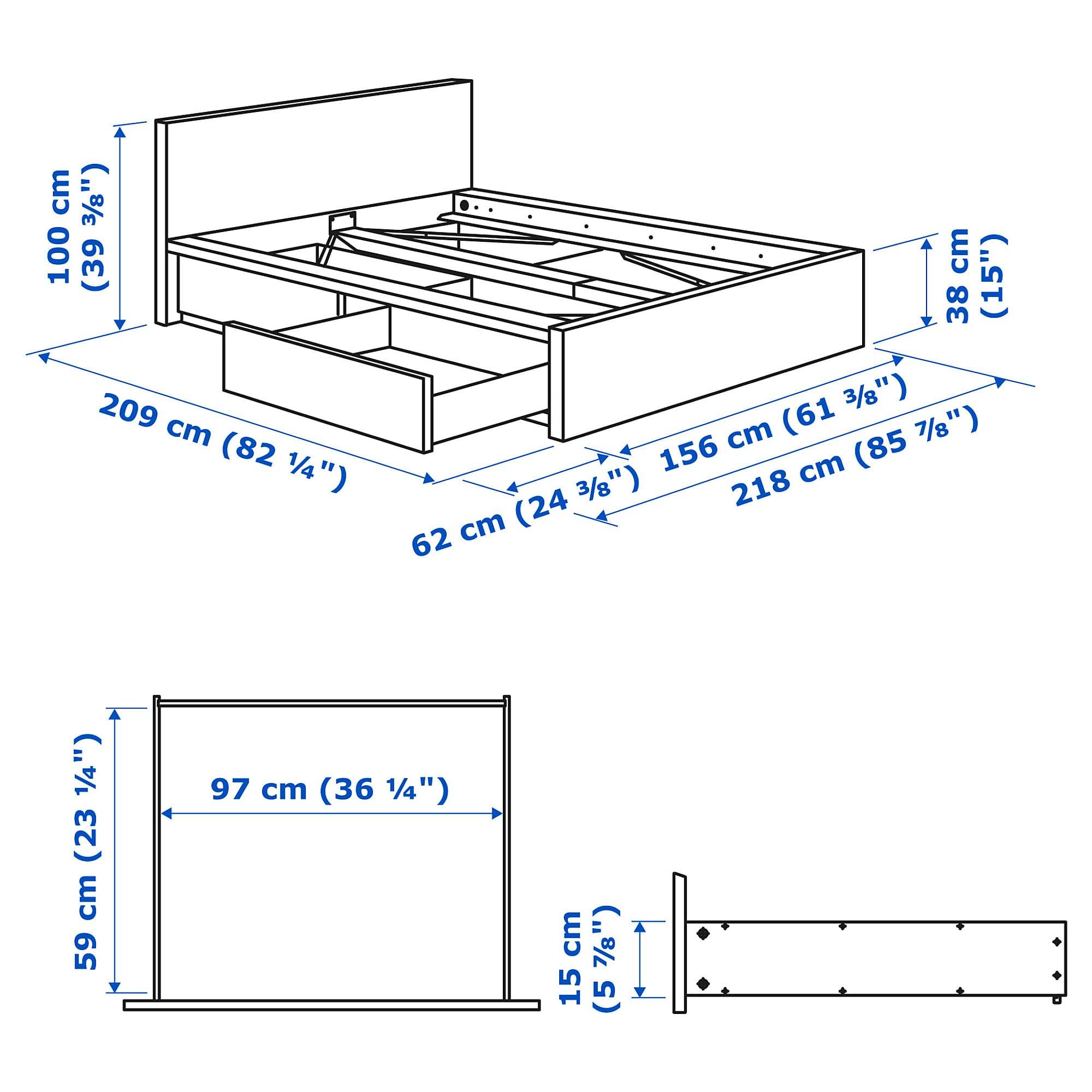 MALM Каркас ліжка з 2 ящиками для зберігання - чорно-коричневий / Lönset 140x200 см 9