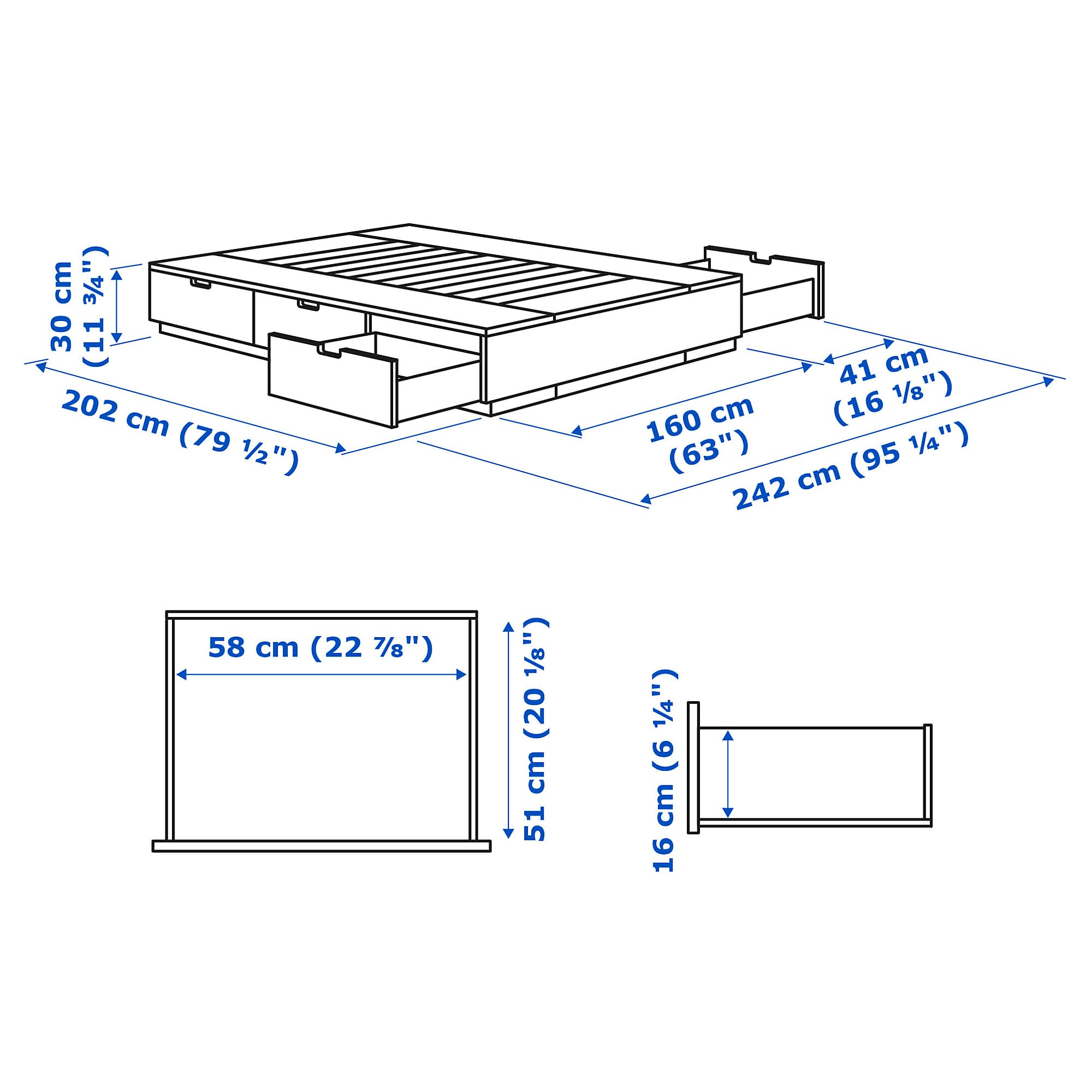 NORDLI Каркас ліжка з ящиками - білий, 160x200 см 6