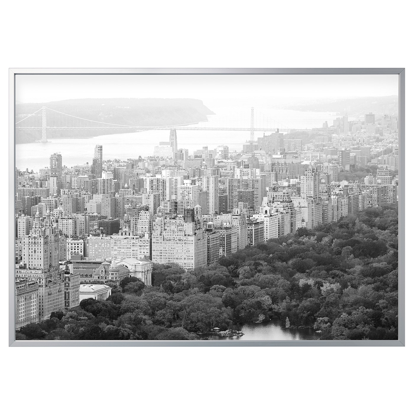 BJÖRKSTA Картина в рамці - панорамний вид на місто / срібло 200x140 см 1