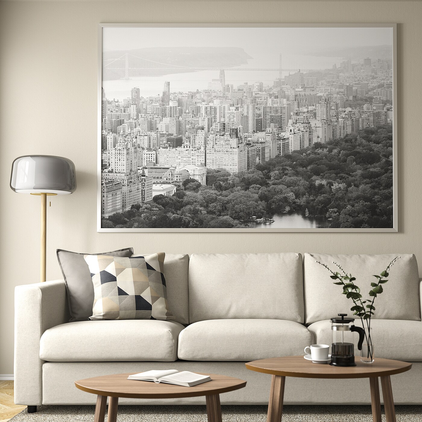 BJÖRKSTA Картина в рамці - панорамний вид на місто / срібло 200x140 см 2