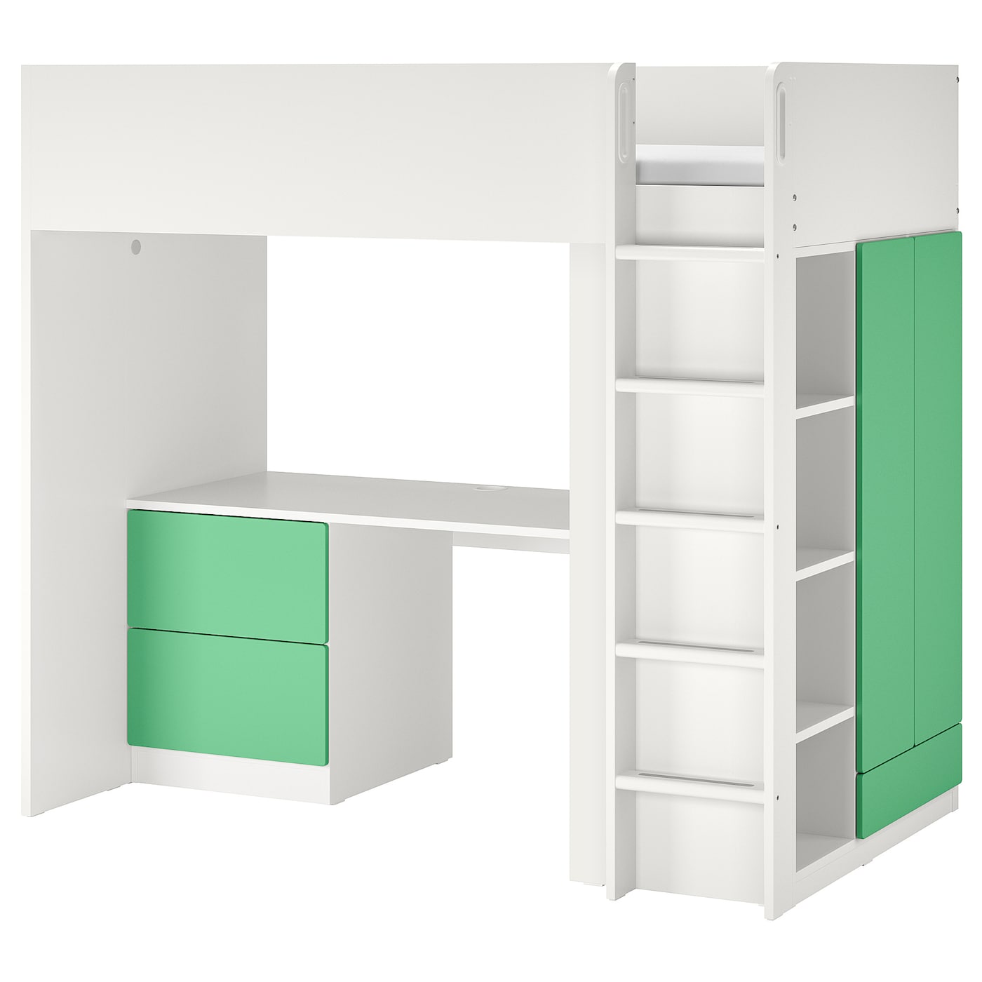 SMÅSTAD Ліжко-антресолі - біло-зелений / з письмовим столом з 3 ящиками 90x200 см 1