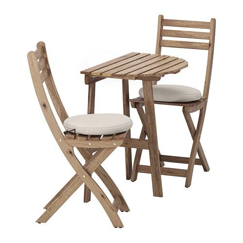 АСХОЛЬМЕН Садовий стіл і 2 розкладних стільця - сіро-коричневе фарбування / Frösön / Duvholmen бежевий