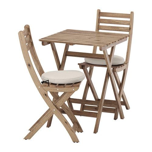 АСХОЛЬМЕН Садовий стіл і 2 розкладних стільця - сіро-коричневе фарбування / Frösön / Duvholmen бежевий