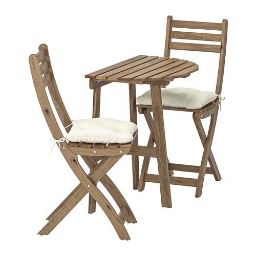 АСХОЛЬМЕН Садовий стіл і 2 розкладних стільця - сіро-коричнева морилка / Куддарна бежевий