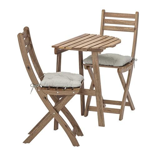 АСХОЛЬМЕН Садовий стіл і 2 розкладних стільця - сіро-коричнева морилка / Куддарна сіра