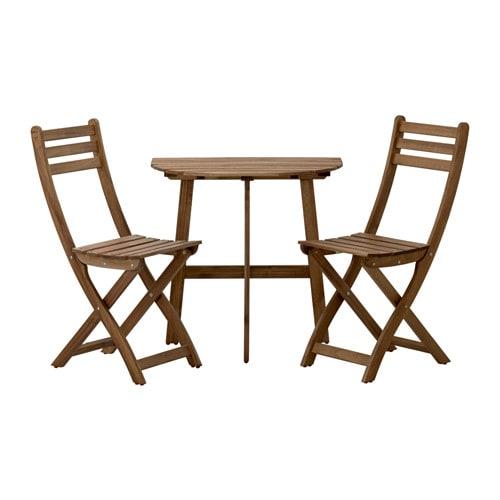 АСХОЛЬМЕН Садовий стіл і 2 розкладних стільця - світло-коричнева морилка