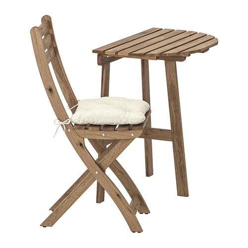 АСКХОЛЬМЕН Настінний стіл + 1 стілець, вуличний - сіро-коричнева морилка / Куддарна бежевий