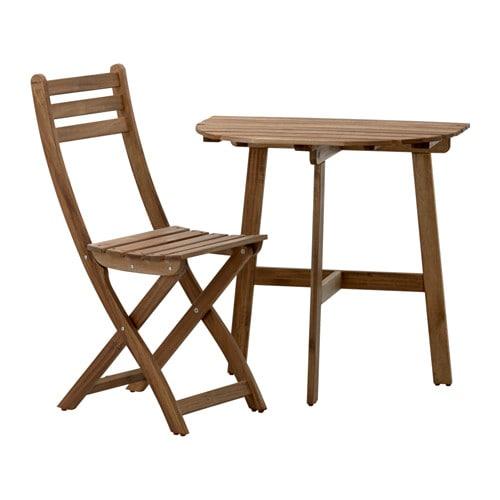 АСХОЛЬМЕН Настінний стіл + 1 стілець, вуличний - морилка світло-коричнева