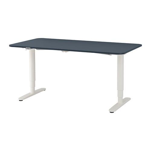 БЕКАНТ Письмовий стіл, регульований по висоті - лінолеум синій / білий 160x80 см