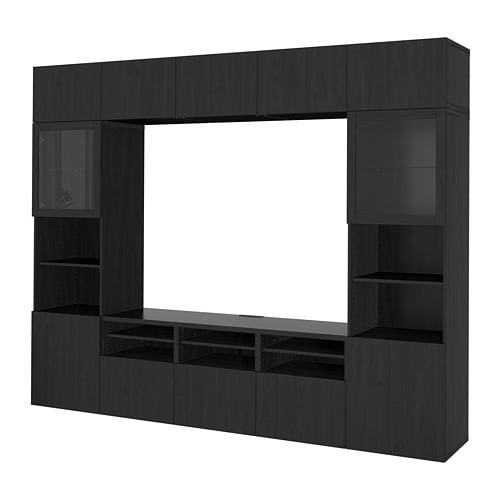 BESTÅ ТВ комбінація / скляні двері - чорно-коричневі / Lappviken чорно-коричневе прозоре скло 300x42x231 см