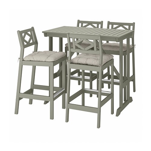 БОНДХОЛЬМЕН Барний стіл + 4 барних стільця - вітражний сірий / Куддар сірий