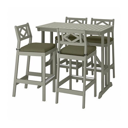 BONDHOLMEN Барний стіл + 4 барних стільця - сіра морилка / Frösön / Duvholmen темно бежево-зелений