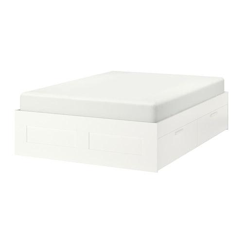 BRIMNES Каркас ліжка з ящиками - білий / Luröy 160x200 см