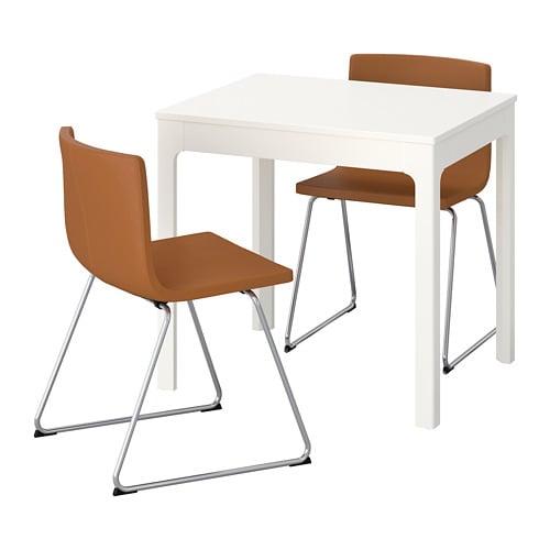 EKEDALEN / BERNHARD Стіл і 2 стільці - білий / Mjuk золотисто-коричневий 80/120 см
