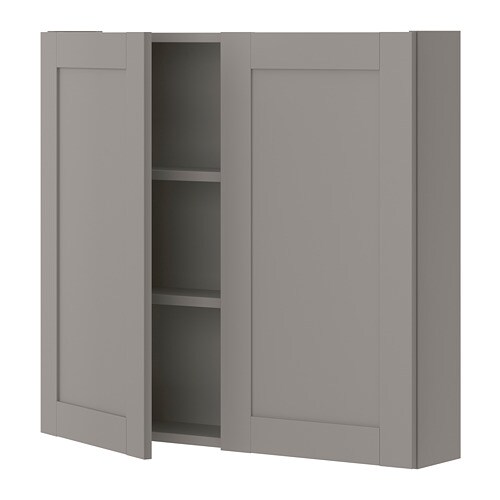 ENHET Навісна шафа з 2 полицями / дверцята - сірий / сірий каркас 80x17x75 см