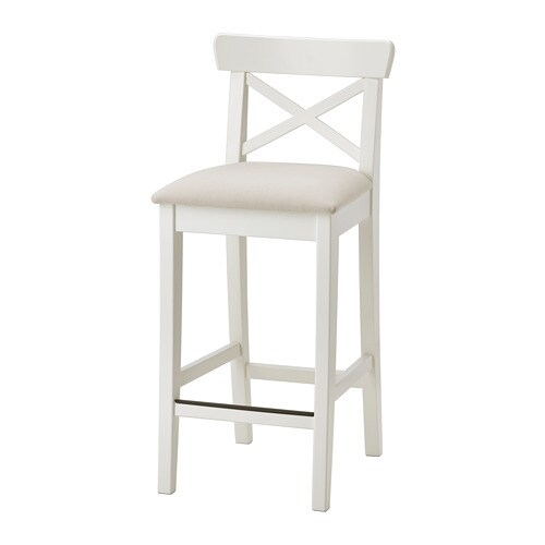 INGOLF Барний стілець зі спинкою - білий / Hallarp бежевий 65 см