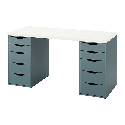 LAGKAPTEN / ALEX Письмовий стіл - білий / сіро-бірюзовий 140x60 см