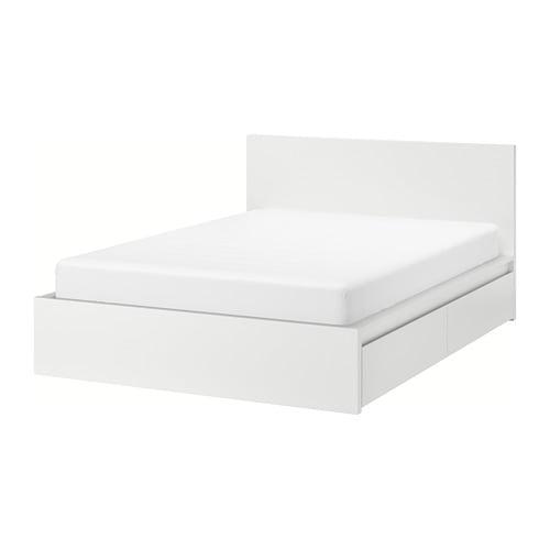 MALM Каркас ліжка з 2 ящиками для зберігання - білий / Leirsund 140x200 см