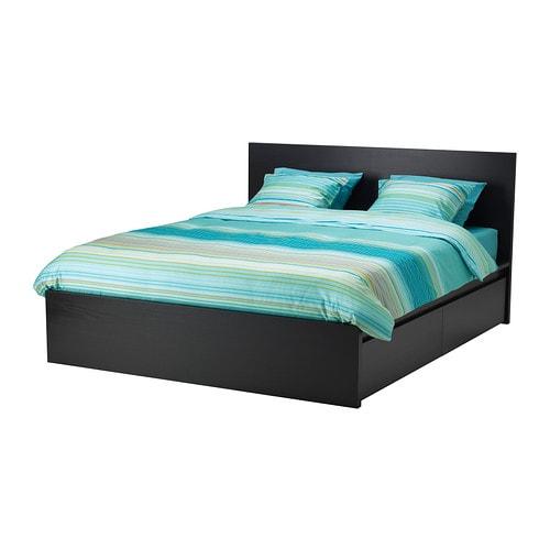 MALM Каркас ліжка з 2 ящиками - чорно-коричневий, 160х200 см