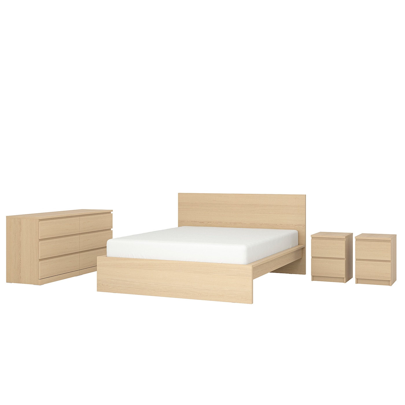 МАЛЬМ Комплект меблів для спальні 4 шт - шпон білий вітражний дуб 180х200 см