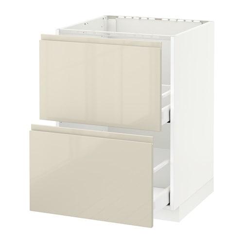 METOD / MAXIMERA Вхідні двері + 2 ящики / 2 ящики - білий / Voxtorp глянсовий світло-бежевий 60x60 см