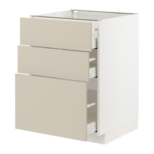 METOD / MAXIMERA Основна шафа з 3 ящиками - білий / Havstorp бежевий 60x60 см