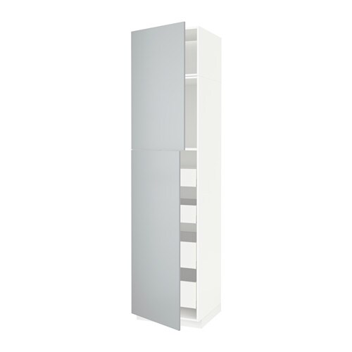 METOD / MAXIMERA Висока шафа з 2 дверцятами / 4 ящиками - білий / Veddinge сірий 60x60x240 см