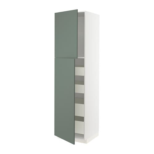 METOD / MAXIMERA Висока шафа з 2 дверцятами / 4 ящиками - білий / Bodarp сіро-зелений 60x60x220 см