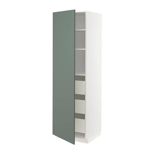 METOD / MAXIMERA Висока шафа з ящиками - білий / Bodarp сіро-зелений 60x60x200 см