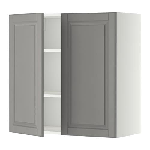 METOD Навісна шафа з полицями / 2 дверцята - білий / Сірий Bodbyn 80x80 см