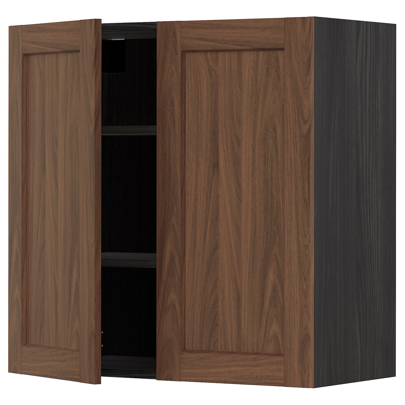 METOD Навісна шафа з полицями / 2 дверцята - чорний Enköping / коричневий горіх 80x80 см