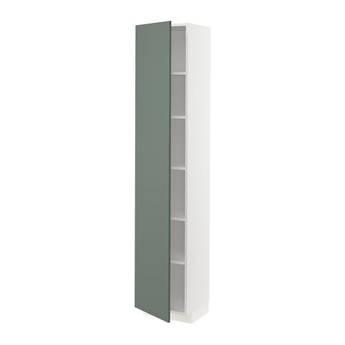 METOD Висока шафа / полиці - білий / Bodarp сіро-зелений 40x37x200 см