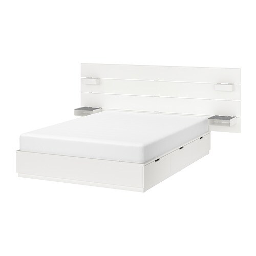 NORDLI Каркас ліжка з ящиком, підголівник - білий, 140x200 см