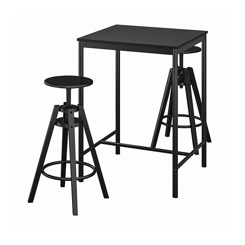 SANDSBERG / DALFRED Барний стіл і 2 табуретки - чорний / чорний 67 x 67 см