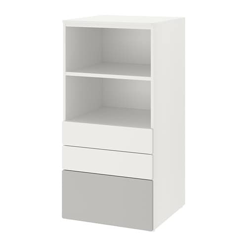SMÅSTAD / PLATSA Книжкова шафа - біло-сіра / з 3 ящиками 60x57x123 см