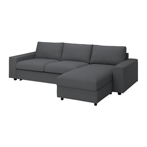 VIMLE 3-місний диван з шезлонгом - з широкими підлокітниками / Hallarp сірий