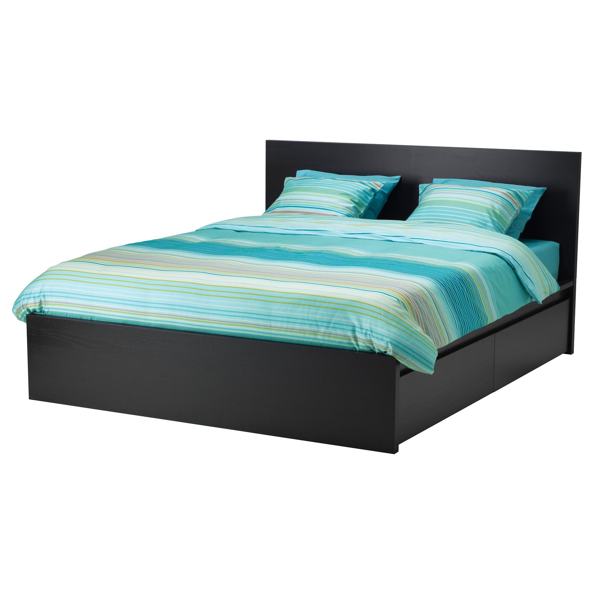 ИКЕА MALM Каркас ліжка з 2 ящиками - чорно-коричневий, 160х200 см, 091.304.79